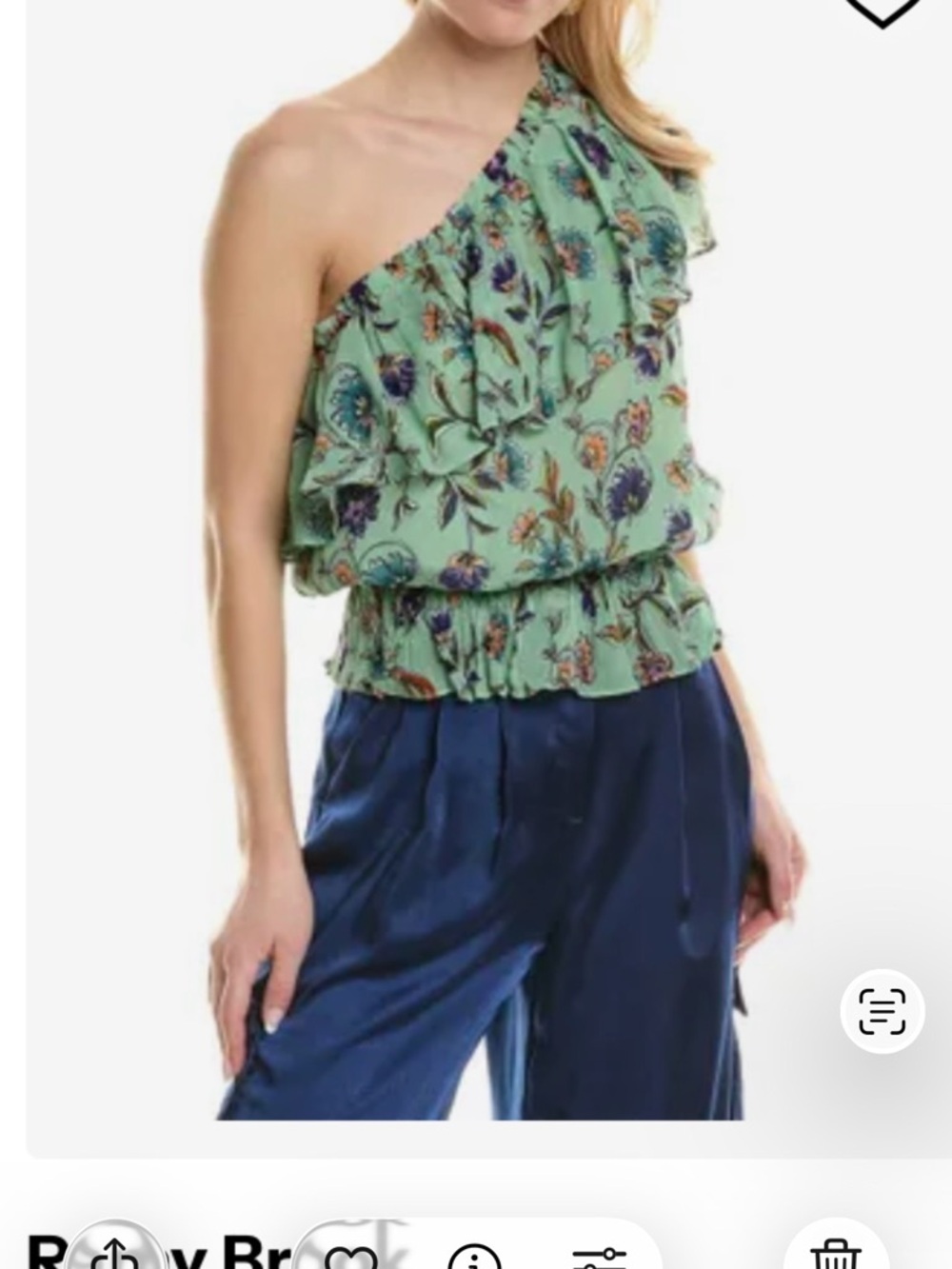 Ramy Brook Mint Green One-Shoulder Floral Ruffle Top